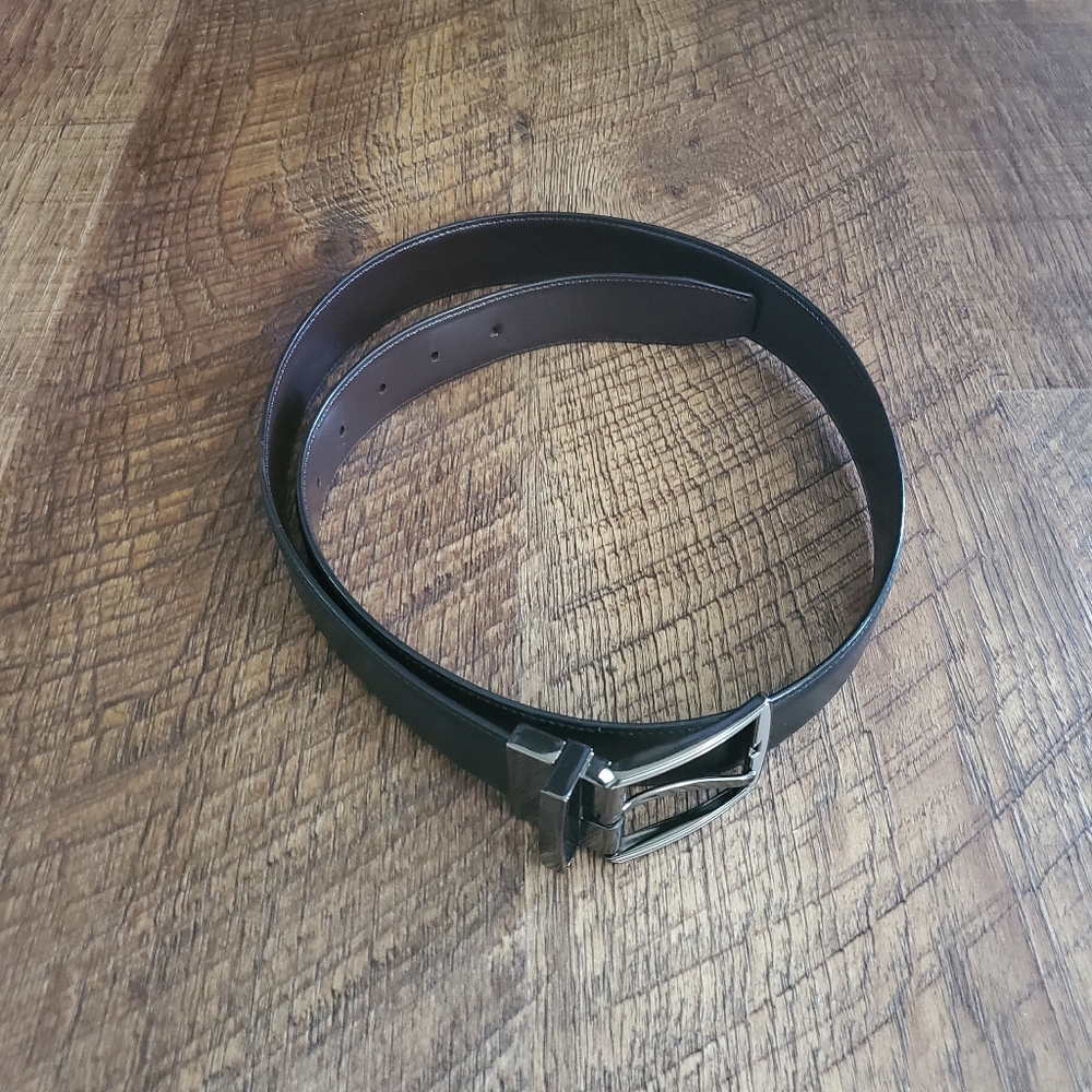 Men Reversible Leather Belt Black Chocolate Brown Preppy Work Formal Evening